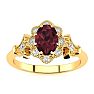 Garnet Ring: Garnet Jewelry: 1 Carat Oval Shape Garnet and Halo Diamond Vintage Ring In 14 Karat Yellow Gold Image-1