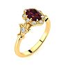 Garnet Ring: Garnet Jewelry: 1 Carat Oval Shape Garnet and Halo Diamond Vintage Ring In 14 Karat Yellow Gold Image-2