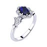 1 Carat Oval Shape Sapphire and Halo Diamond Vintage Ring In 14 Karat White Gold Image-2