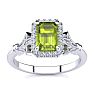 1 1/2 Carat Peridot and Halo Diamond Vintage Ring In 14 Karat White Gold Image-1