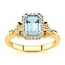 Aquamarine Ring: Aquamarine Jewelry: 1 Carat Aquamarine and Halo Diamond Vintage Ring In 14 Karat Yellow Gold Image-1