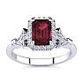 Garnet Ring: Garnet Jewelry: 1 1/2 Carat Garnet and Halo Diamond Vintage Ring In 14 Karat White Gold Image-1