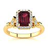 Garnet Ring: Garnet Jewelry: 1 1/2 Carat Garnet and Halo Diamond Vintage Ring In 14 Karat Yellow Gold Image-1