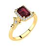 Garnet Ring: Garnet Jewelry: 1 1/2 Carat Garnet and Halo Diamond Vintage Ring In 14 Karat Yellow Gold Image-2
