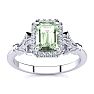 1 Carat Green Amethyst and Halo Diamond Vintage Ring In 14 Karat White Gold Image-1