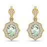 1 2/3 Carat Oval Shape Green Amethyst and Diamond Dangle Earrings In 14 Karat Yellow Gold Image-4