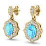2 1/4 Carat Oval Shape Blue Topaz and Diamond Dangle Earrings In 14 Karat Yellow Gold Image-2