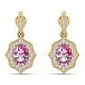 Pink Gemstones 2 1/4 Carat Oval Shape Pink Topaz and Diamond Dangle Earrings In 14 Karat Yellow Gold Image-4