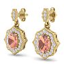 1-3/4 Carat Oval Shape Morganite Earrings and Diamond Halo Dangles In 14 Karat Yellow Gold Image-2