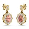 1-3/4 Carat Oval Shape Morganite Earrings and Diamond Halo Dangles In 14 Karat Yellow Gold Image-3