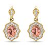 1-3/4 Carat Oval Shape Morganite Earrings and Diamond Halo Dangles In 14 Karat Yellow Gold Image-4