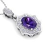 1 1/3 Carat Oval Shape Amethyst and Diamond Necklace In 14 Karat White Gold, 18 Inches Image-4