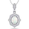 1-1/4 Carat Oval Shape Opal and Diamond Necklace In 14 Karat White Gold, 18 Inches Image-1