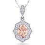 1-1/2 Carat Oval Shape Morganite Necklace With Fancy Diamond Halo In 14 Karat White Gold With18 Inch Chain Image-1