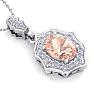 1-1/2 Carat Oval Shape Morganite Necklace With Fancy Diamond Halo In 14 Karat White Gold With18 Inch Chain Image-4