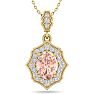 1-1/2 Carat Oval Shape Morganite Necklace With Fancy Diamond Halo In 14 Karat Yellow Gold With18 Inch Chain Image-1