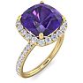 5 1/2 Carat Cushion Cut Amethyst and Diamond Ring In 14 Karat Yellow Gold Image-2