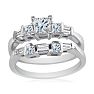 Estate Jewelry 1 Carat Princess and Baguette Created Diamond Bridal Set in Sterling Silver, Size 7 Image-3