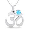 1/3 Carat Blue Topaz Om Necklace In 14 Karat White Gold, 18 Inches Image-1