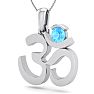 1/3 Carat Blue Topaz Om Necklace In 14 Karat White Gold, 18 Inches Image-2