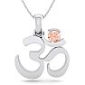 1/4 Carat Round Shape Morganite Om Necklace In 14 Karat White Gold With 18 Inch Chain Image-1