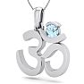 Aquamarine Necklace: Aquamarine Jewelry: 1/4 Carat Aquamarine Om Necklace In 14 Karat White Gold, 18 Inches Image-2