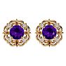 1 1/2 Carat Amethyst and Diamond Antique Stud Earrings In 14 Karat Yellow Gold Image-1