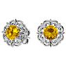 1 1/2 Carat Citrine and Diamond Antique Stud Earrings In 14 Karat White Gold Image-2