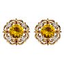 1 1/2 Carat Citrine and Diamond Antique Stud Earrings In 14 Karat Yellow Gold Image-1