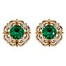 1 3/4 Carat Emerald and Diamond Antique Stud Earrings In 14 Karat Yellow Gold Image-1