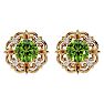 1 3/4 Carat Peridot and Diamond Antique Stud Earrings In 14 Karat Yellow Gold Image-1