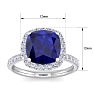 Sapphire Ring: 5 1/2 Carat Cushion Cut Created Sapphire and Halo Diamond Ring In Sterling Silver Image-5