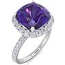 Amethyst Ring: 5 1/2 Carat Cushion Cut Amethyst and Halo Diamond Ring In Sterling Silver Image-2