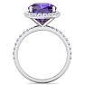 Amethyst Ring: 5 1/2 Carat Cushion Cut Amethyst and Halo Diamond Ring In Sterling Silver Image-3