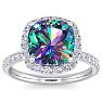 Mystic Topaz Ring: 5 1/2 Carat Cushion Cut Mystic Topaz and Halo Diamond Ring In Sterling Silver Image-1