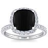Black Onyx Ring: 5 1/2 Carat Cushion Cut Black Onyx and Halo Diamond Ring In Sterling Silver Image-1