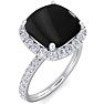 Black Onyx Ring: 5 1/2 Carat Cushion Cut Black Onyx and Halo Diamond Ring In Sterling Silver Image-2