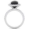 Black Onyx Ring: 5 1/2 Carat Cushion Cut Black Onyx and Halo Diamond Ring In Sterling Silver Image-3
