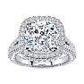 6 Carat Cushion Cut Lab Grown Diamond Halo Engagement Ring In 14K White Gold Image-1