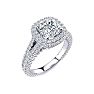 3 1/2 Carat Cushion Cut Lab Grown Diamond Halo Engagement Ring In 14K White Gold Image-2