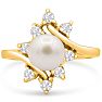Round Freshwater Cultured Pearl and Halo Diamond Ring In 14 Karat Yellow Gold Image-1