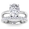 3 1/2 Carat Oval Shape Lab Grown Diamond Halo Engagement Ring Plus Band In 14K White Gold Image-1