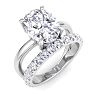 3 1/2 Carat Oval Shape Lab Grown Diamond Halo Engagement Ring Plus Band In 14K White Gold Image-2