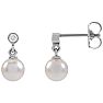 Pearl Drop Earrings With 5MM Akoya Pearls and Diamonds In 14 Karat White Gold, 1/2 Inch Image-1