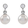 Pearl Drop Earrings With 5MM Akoya Pearls and Diamonds In 14 Karat White Gold, 1/2 Inch Image-2