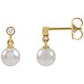 Pearl Drop Earrings With 5MM Akoya Pearls and Diamonds In 14 Karat Yellow Gold, 1/2 Inch Image-1