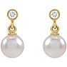 Pearl Drop Earrings With 5MM Akoya Pearls and Diamonds In 14 Karat Yellow Gold, 1/2 Inch Image-2
