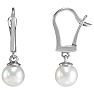 Pearl Drop Earrings With 4MM Freshwater Cultured Pearls In 14 Karat White Gold, 1/2 Inch Image-1