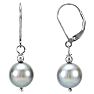 Pearl Drop Earrings With 10MM Gray Freshwater Cultured Pearls In Sterling Silver, 1 1/4 Inches Image-1