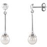 Pearl Drop Earrings With 6.5MM Freshwater Cultured Pearls In 14 Karat White Gold, 1 Inch Image-1